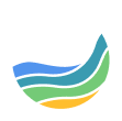 Abstract logo with blue, green, and yellow curved swoosh shapes forming a bowl-like design