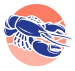 Blue lobster icon on a coral pink circular background